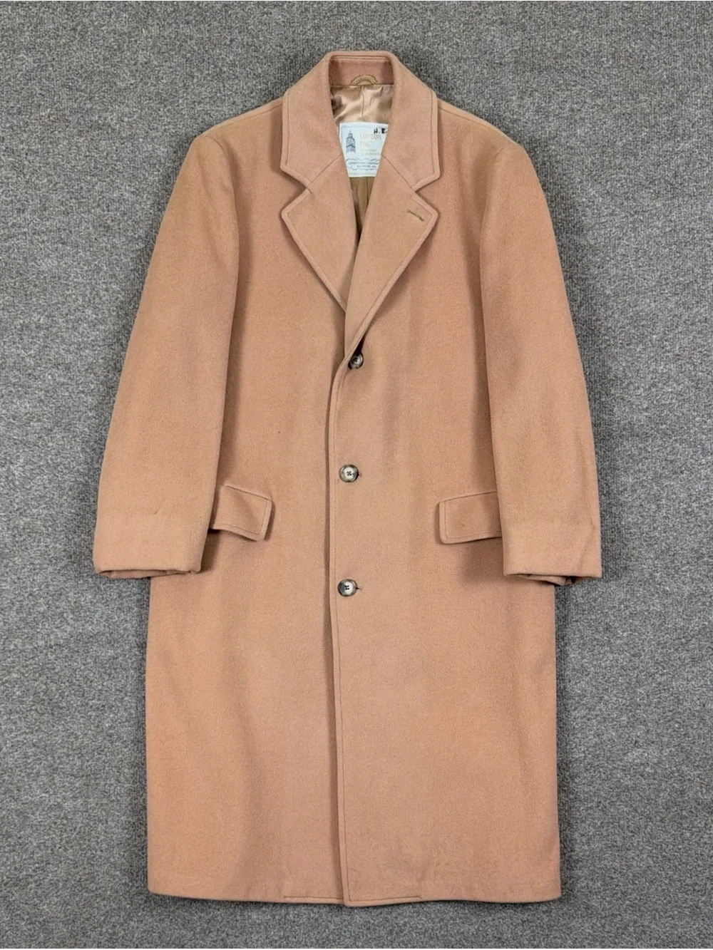 Vintage London Fog Camel Long Wool Overcoat Men’s 42 / L Notch Lapel Winter Coat